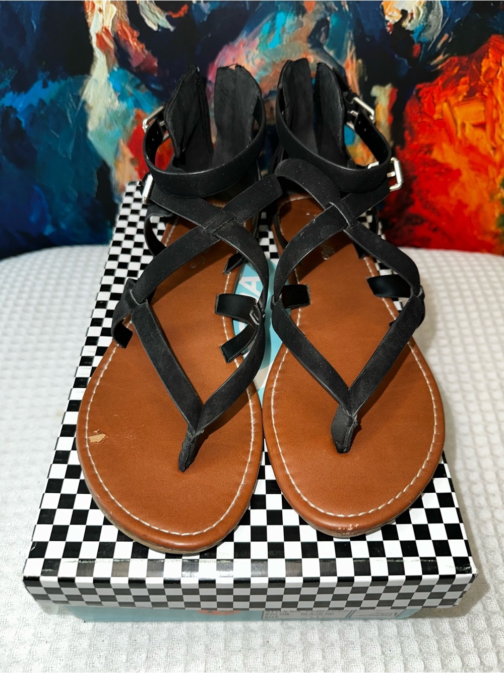 No. 78 Soda Black Strappy T-Style Gladiator Sandals